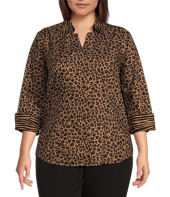 Investments Plus Size Taylor Gold Label Non-Iron Animal 3/4 Sleeve ...
