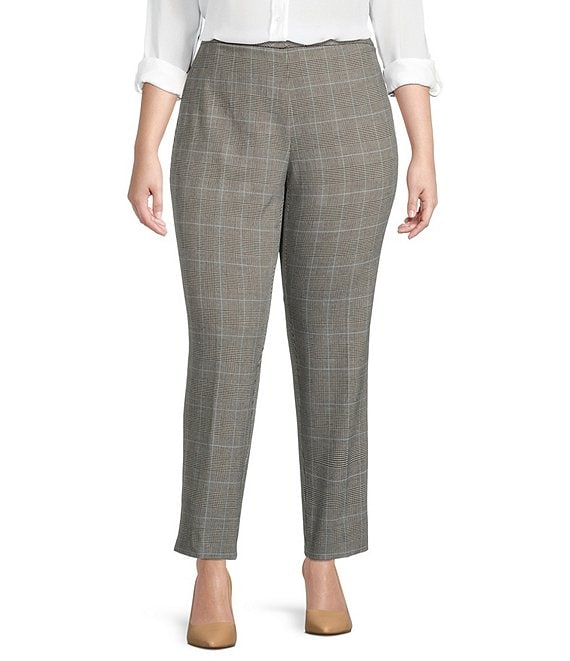 Investments Plus Size the 5th AVE fit Bliss Plaid Print Side Zip Slim Leg Pants