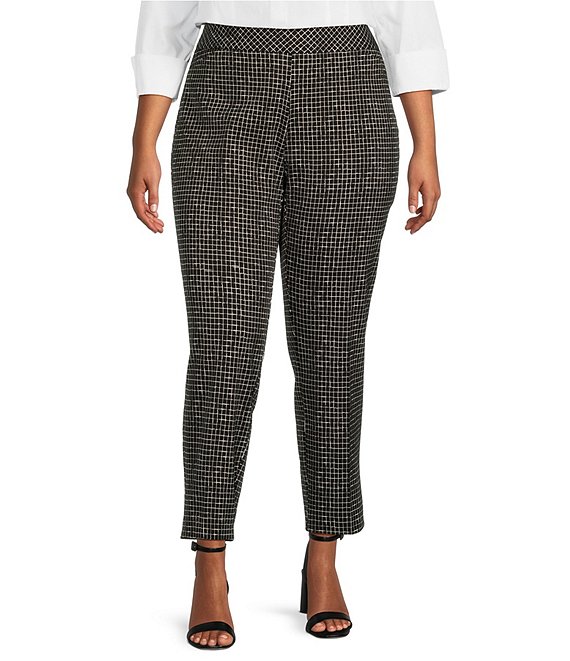 Investments Plus Size the PARK AVE fit Checkerboard Print Elite Stretch Square Print Ankle Straight Pants