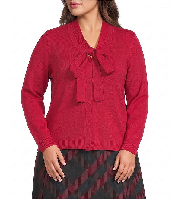 Investments Plus Size V-Neck Long Sleeve Bow Sweater