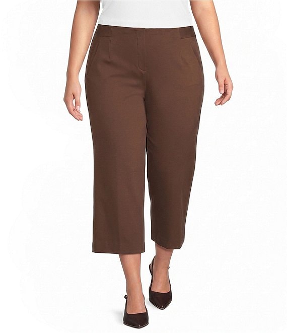Investments Plus Size Wide Leg Pull-On Twill Crop Pants
