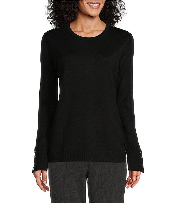 Investments Crew Neck Long Button Sleeve Sweater | Dillard's