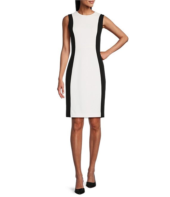 Investments Scuba Crepe Color Block Sleeveless Sheath Dress, Black/White - Image 1