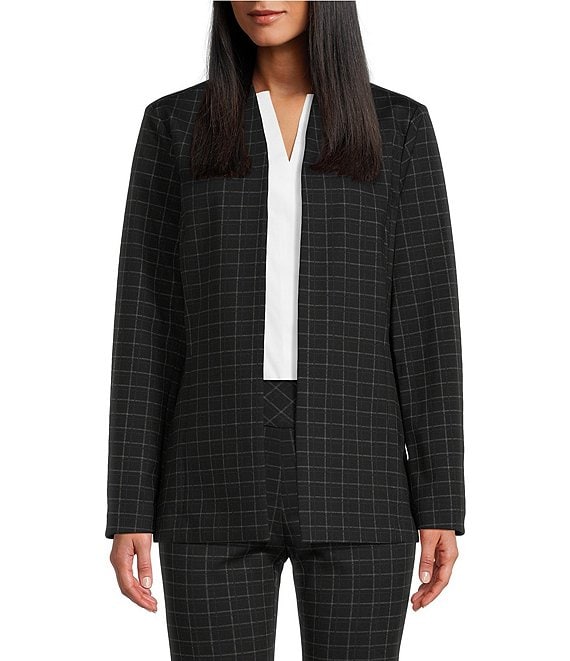 Investments Signature Ponte Long Sleeve Open Front Windowpane