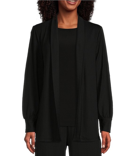 Color:Black - Image 1 - Soft Separates Ribbed Knit Long Sleeve Open Front Coordinating Jacket