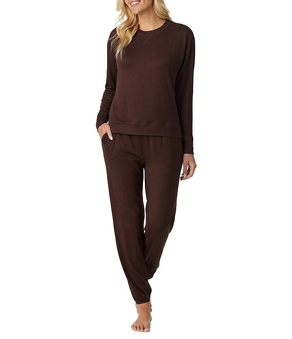 iRelax Solid Knit Crew Neck Long Jogger Pant Coordinating Lounge Set