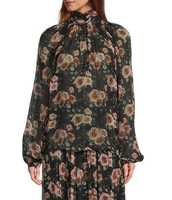IRO Lazula Coordinating Floral High Tie Neck Long Sleeve Blouse