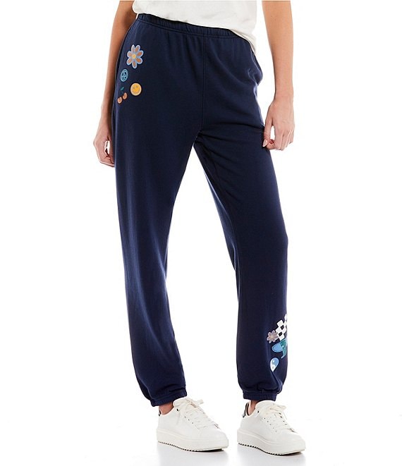 Ivory Ella Be Kind Patches Coordinating Mid Rise Floral Jogger Pants - L