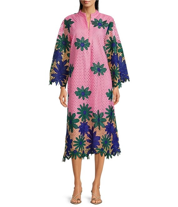 誠実 J.Marie Emery Lace High Neck 3/4 Sleeve Scalloped Hem Midi 犬服・アクセサリー