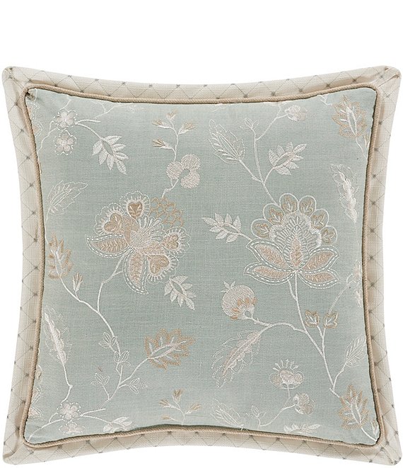Color:Spa - Image 1 - Garden View Floral Embroidery Square Pillow