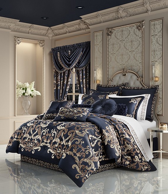 Color:Royal Blue - Image 1 - Giardino Oversized Scroll Print Comforter Set