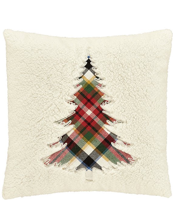 J. Queen New York Holiday Collection Christopher Plaid Appliqued Christmas Shaped Tree Reversible Square Pillow Dillard s