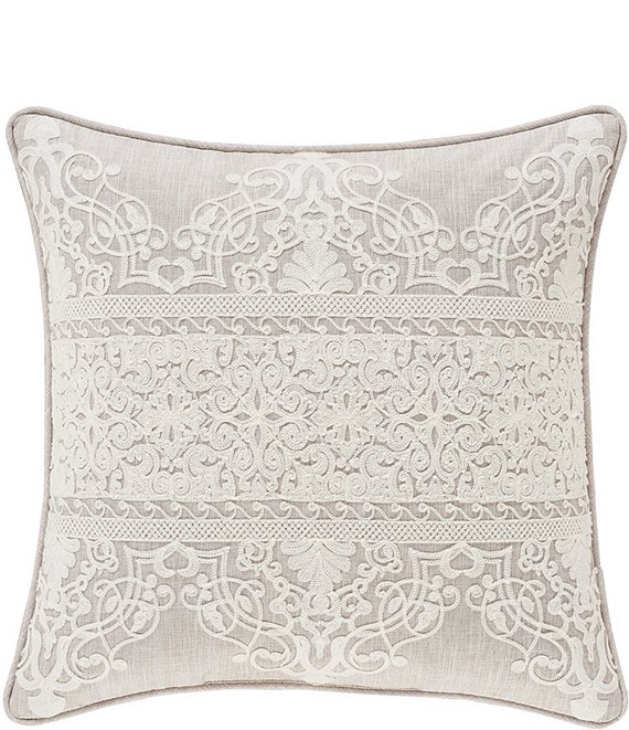 Color:Beige - Image 1 - Laura Lynn Embroidered Damask Square Pillow
