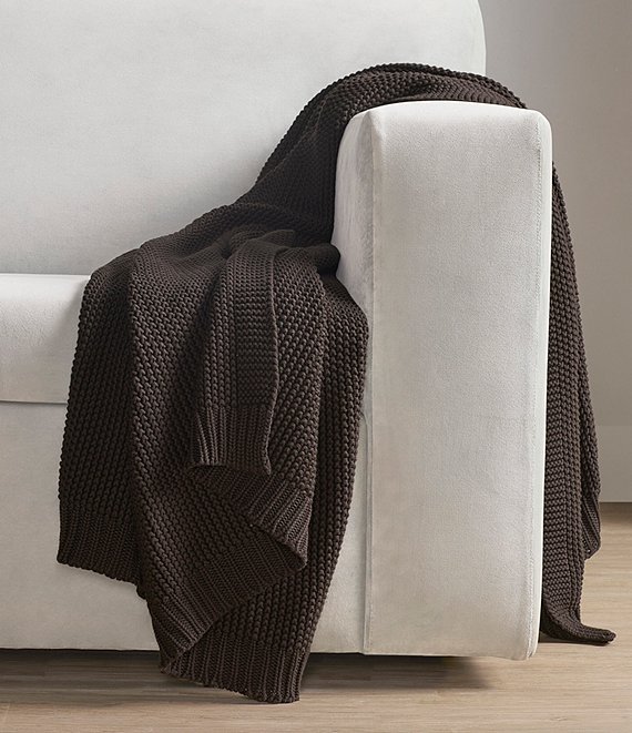 J. Queen New York Nautical Knit Cotton Throw Blanket, Chocolate - Image 1