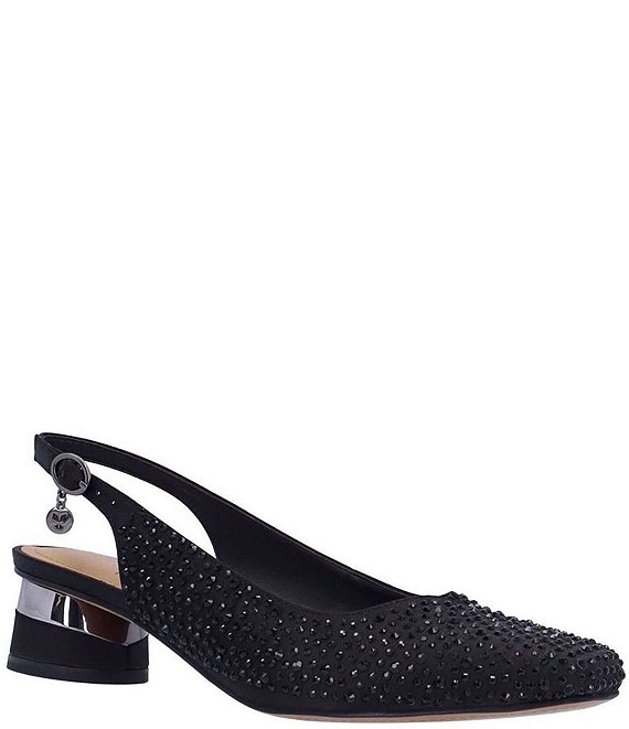 J. Renee Baline Satin Rhinestone Slingback Pumps