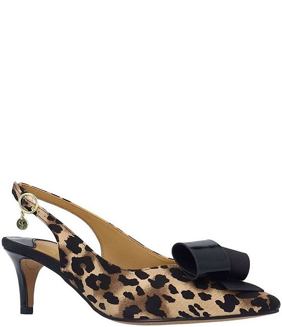 J. Renee Delara Leopard Print Slingback Pointed Toe Curled Bow Pumps