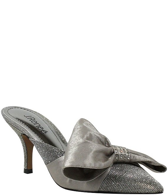 Color:Pewter - Image 1 - Elonna Glitter Bow Detail Pointed Toe Mules
