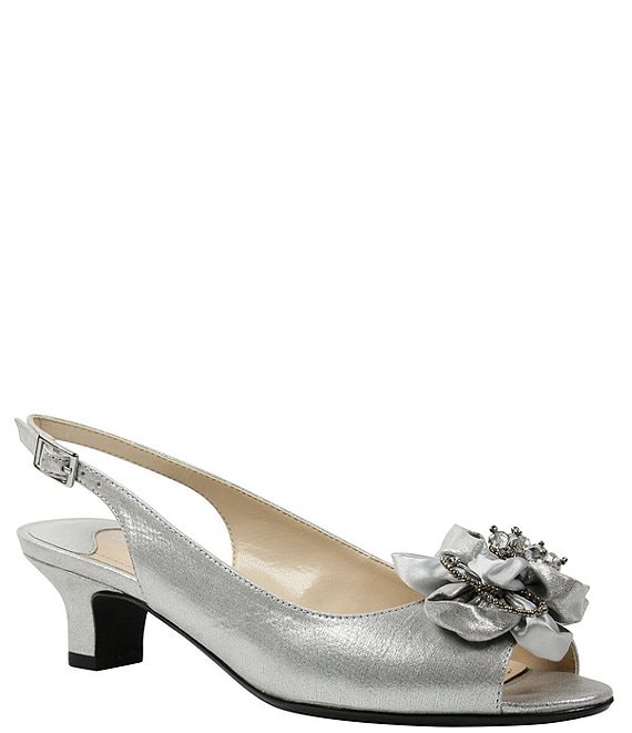 Color:Silver - Image 1 - Leonelle Embellished Bow Slingback Peep Toe Pumps