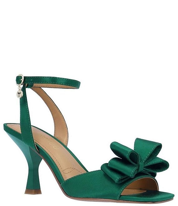 Color:Emerald Green Satin - Image 1 - Nishia Satin Bow Ankle Strap Dress Sandals