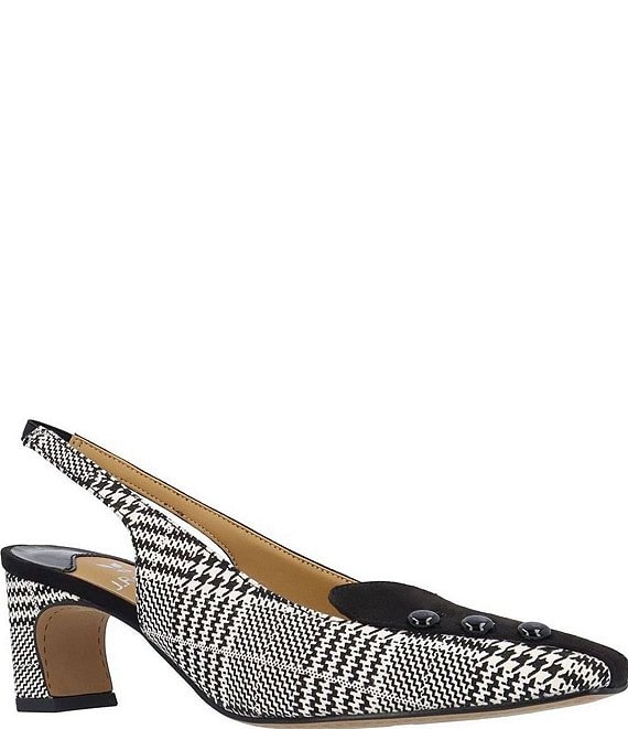 J. Renee Palora Houndstooth Plaid 3-Button Slingback Pumps