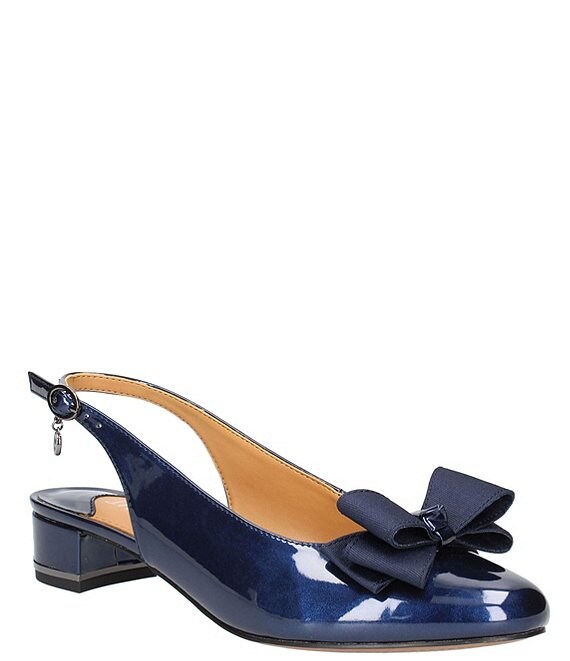 Color:Navy Patent - Image 1 - Tanay Patent Bow Detail Slingback Pumps