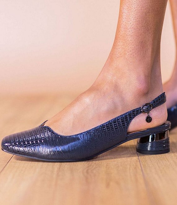 J. Renee Taveta Patent Lizard Embossed Slingback Block Heel Pumps