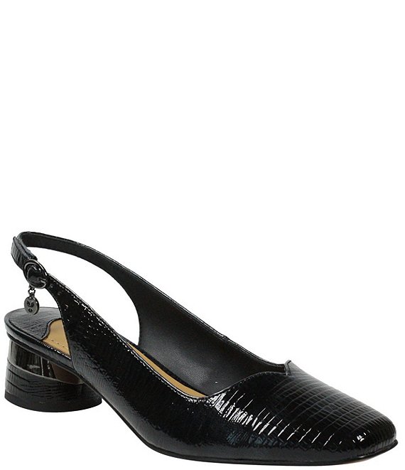 J. Renee Taveta Patent Lizard Embossed Slingback Block Heel Pumps