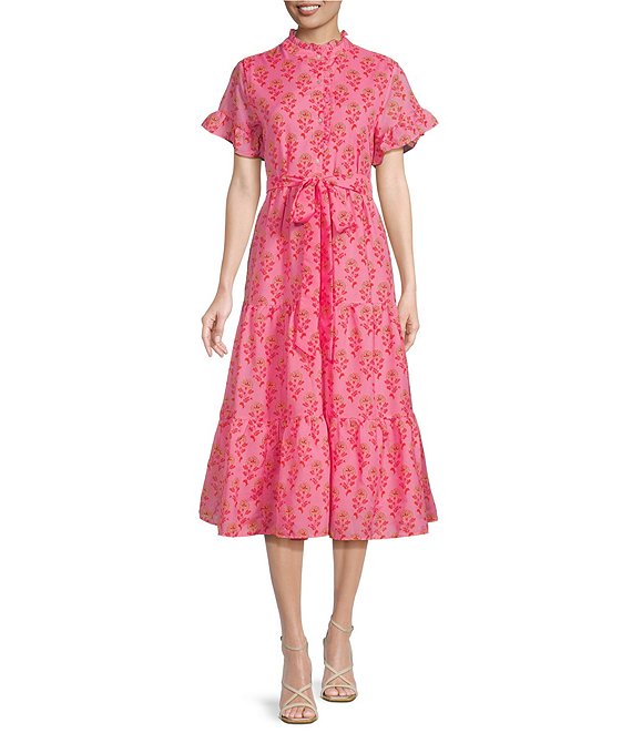 J.Marie Ella Ann Point Collar Button Front Midi Dress | Dillard's