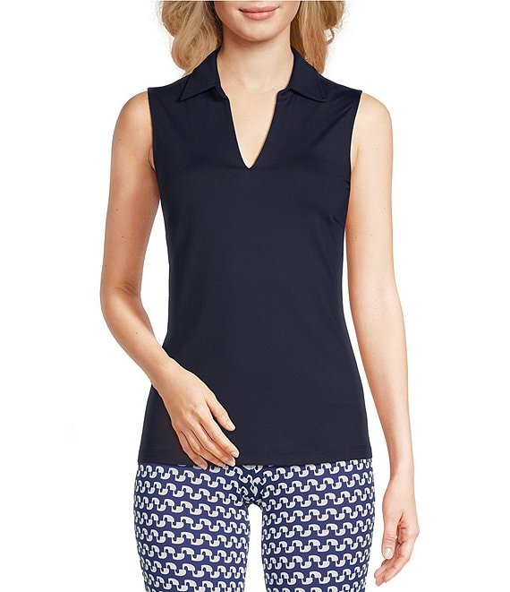 Color:Navy - Image 1 - Aida Catalina Cloth Knit Point Collar Sleeveless Top