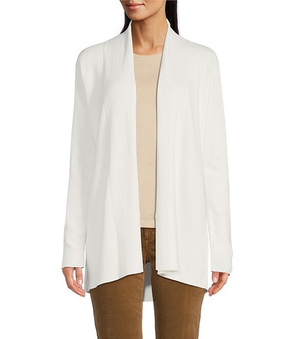 Color:White - Image 1 - Cotton Blend Open Front Ribbed Knit Frannie Cardigan