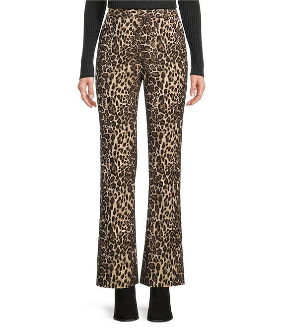 J.McLaughlin Dax Jacquard Animal Print Slim Bell Pants, Tan/Black/Gold - Image 1