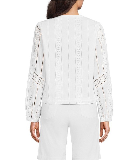 J.McLaughlin Hazel Eyelet Split V-Neck Long Blouson Sleeve Button