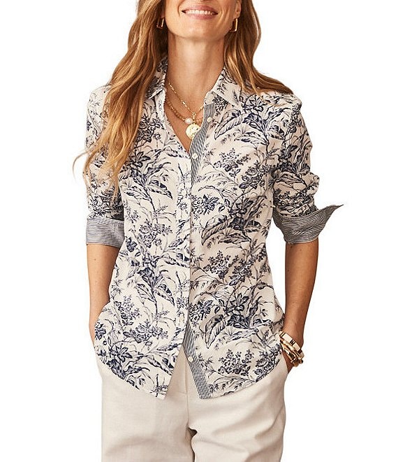 J.McLaughlin Lois Mixed Print Point Collar Long Sleeve Blouse