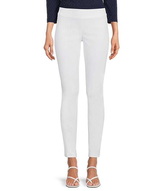 Color:White - Image 1 - Masie Slim Straight Leg Elastic Waist Pull-On Pants