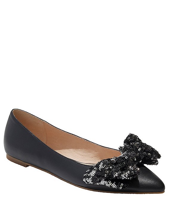 Jack Rogers Debra Ballet Leather Sequin Bow Pointed Toe Flats | Dillard's