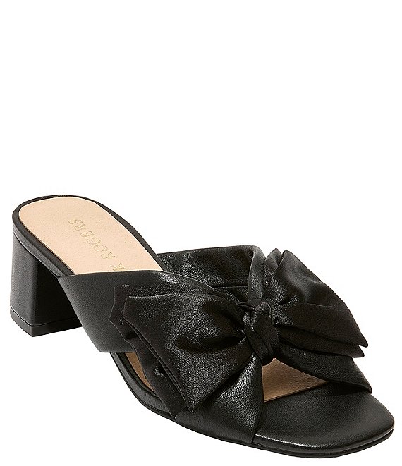 Color:Black - Image 1 - Debra Leather Satin Bow Slide Sandals