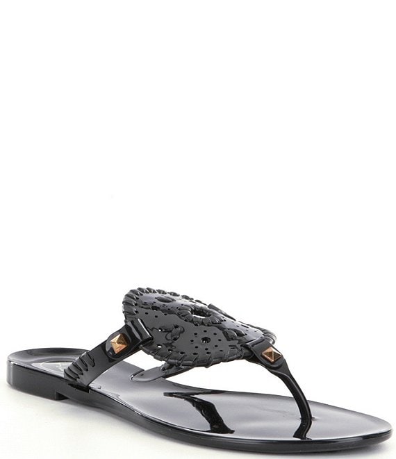 Color:Black - Image 1 - Georgica Studded Whipstitched Slip-On Jelly Sandals