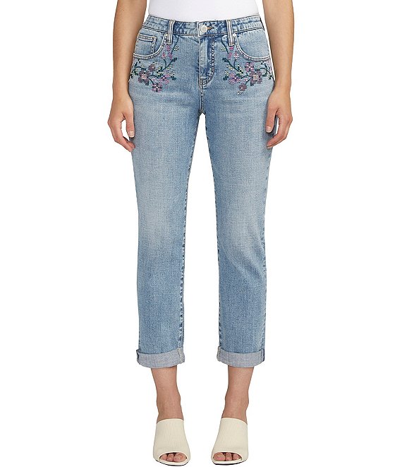 Jag Jeans Carter Embroidered Waist Mid Rise Slim Leg Jeans | Dillard's