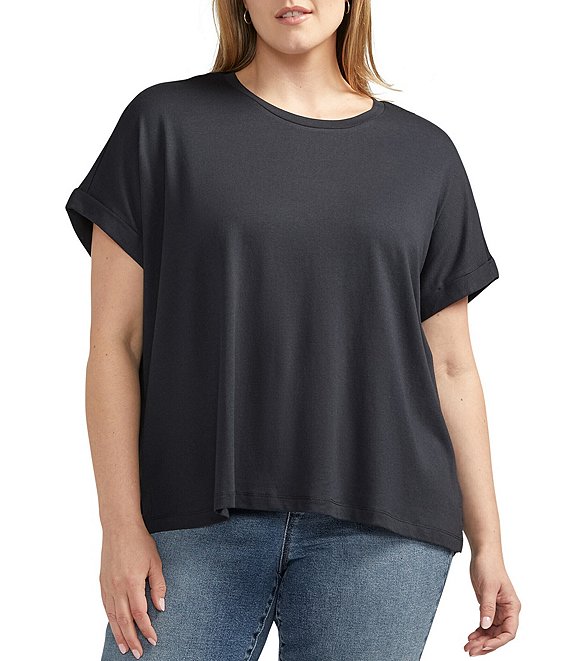 Jag Jeans Plus Size Drapey Luxe Crew Neck Rolled Cap Sleeve Tee | Dillard's