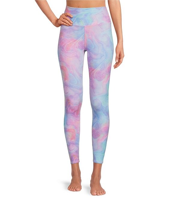 Color:Berry Swirl - Image 1 - High Waisted Jersey Knit Tie Dye Lounge Leggings