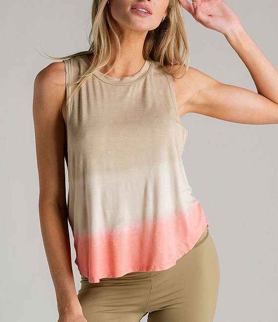 Color:Ombre - Image 1 - Ombre Print Crew Neck Sleeveless Coordinating Muscle Lounge Tank Top