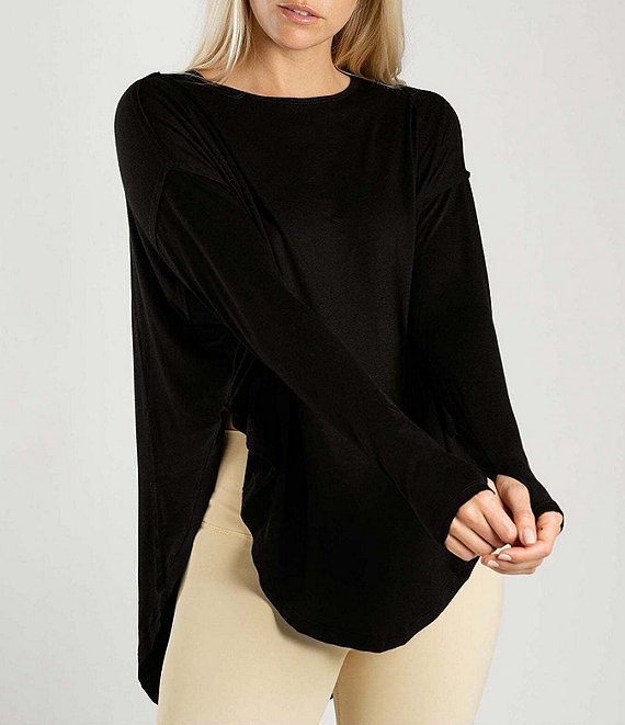 JALA Solid Flow Long Sleeve Round Neck Coordinating Oversize Top
