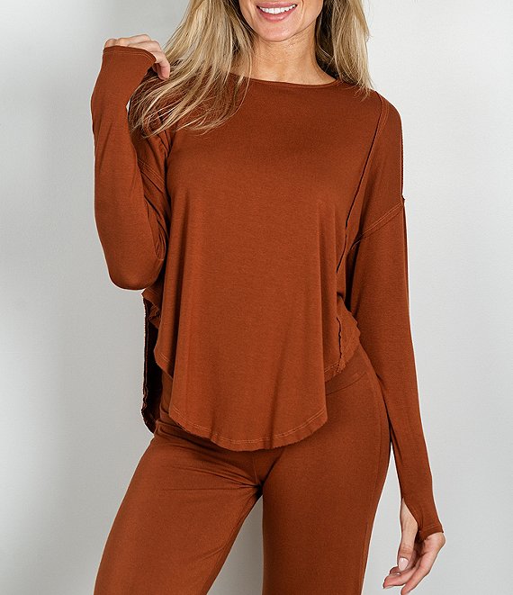 Color:Rust - Image 1 - Solid Flow Long Sleeve Coordinating Oversized Top