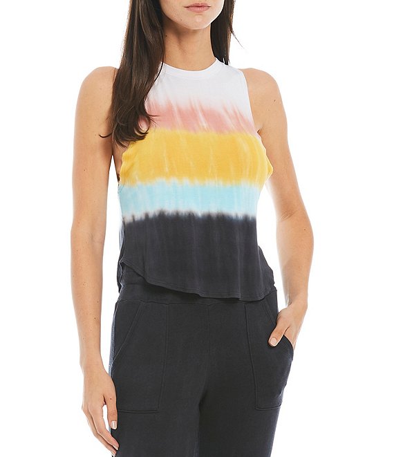 Color:Rainbow Dye - Image 1 - Tie Dye Print Knit Round Neck Muscle Lounge Sleeveless Coordinating Tank