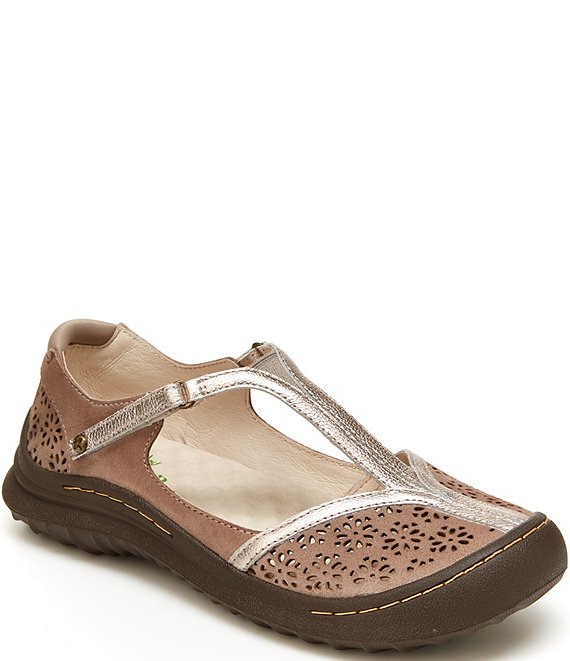 Color:Pewter/Taupe - Image 1 - Creek Suede T-Strap Flat Shoes
