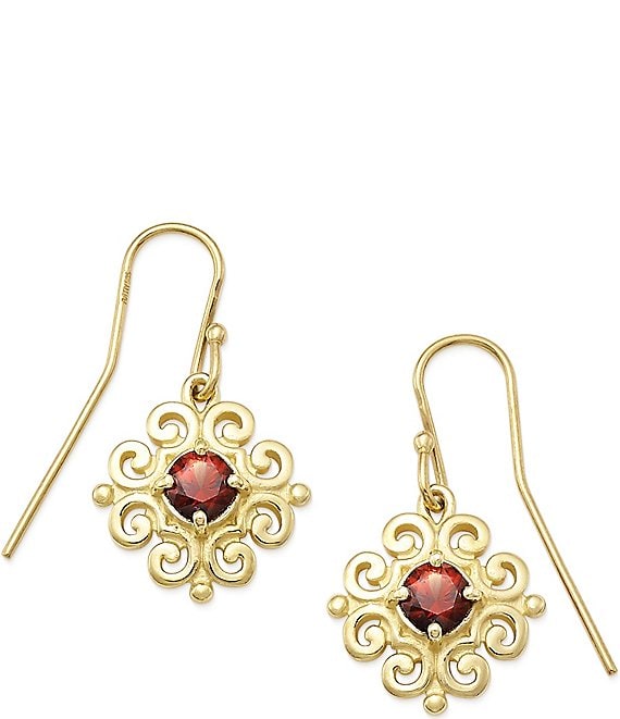 James Avery 14K Gold Scrolled Ear Hooks with January Birthstone