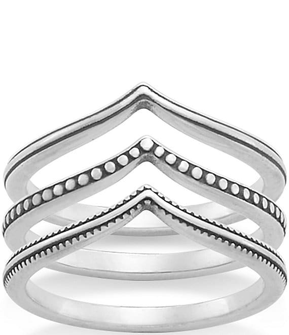 Color:Sterling Silver - Image 1 - Chevron Ring Set