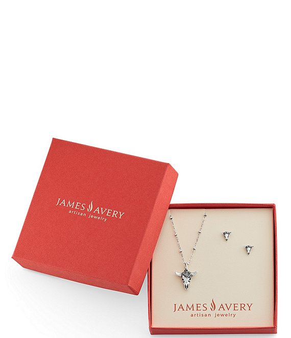 James Avery Desert Rose Pendant Necklace & Stud Earrings Gift Set