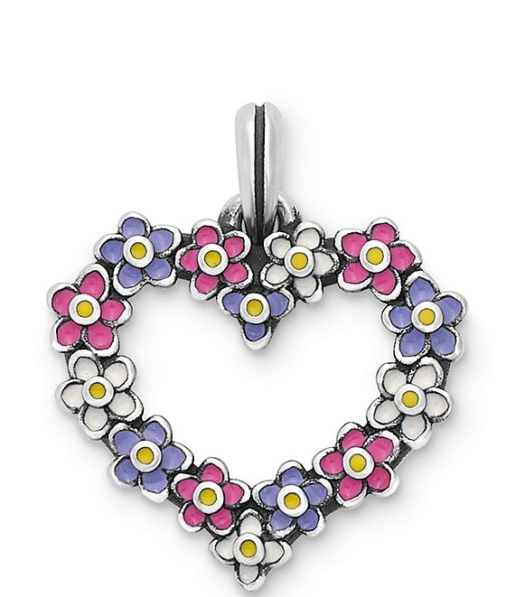 Color:Sterling Multi - Image 1 - Enamel Floral Heart Wreath Pendant