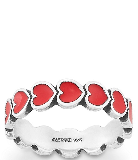 Color:Sterling Red - Image 1 - Enamel Red Connected Hearts Ring